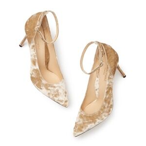 MARION PARKE Muse Pumps‎ Velvet Ankle Strap Pointed Toe Heels Size 40 Champagne